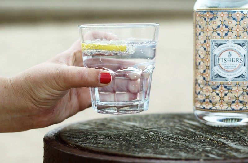 Glass of Fishers gin and Tonic